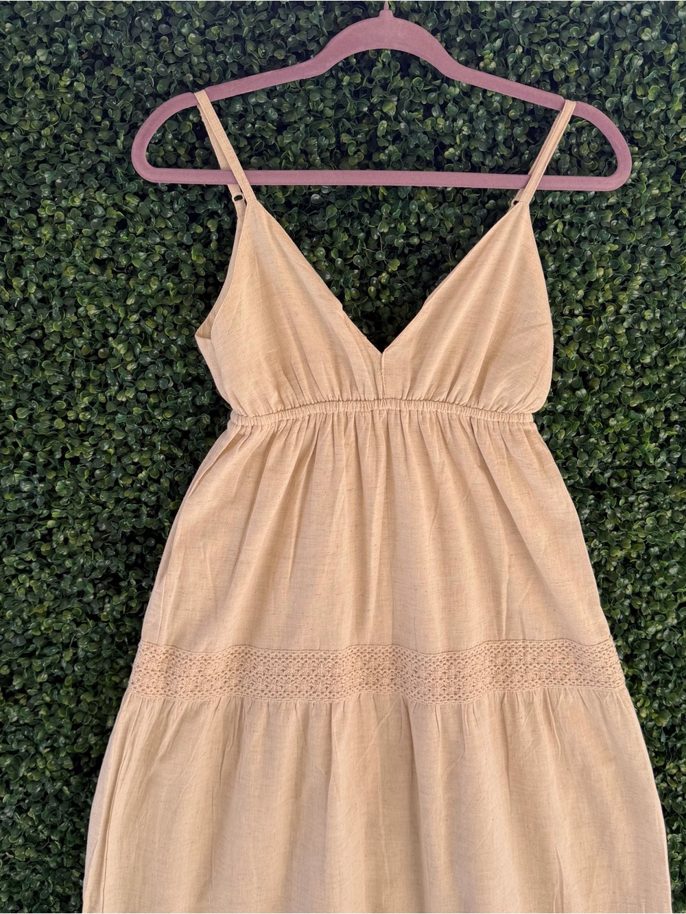 Boho Cream V-Neck Maxi Dress with Spaghetti Straps - Picture 2 of 10